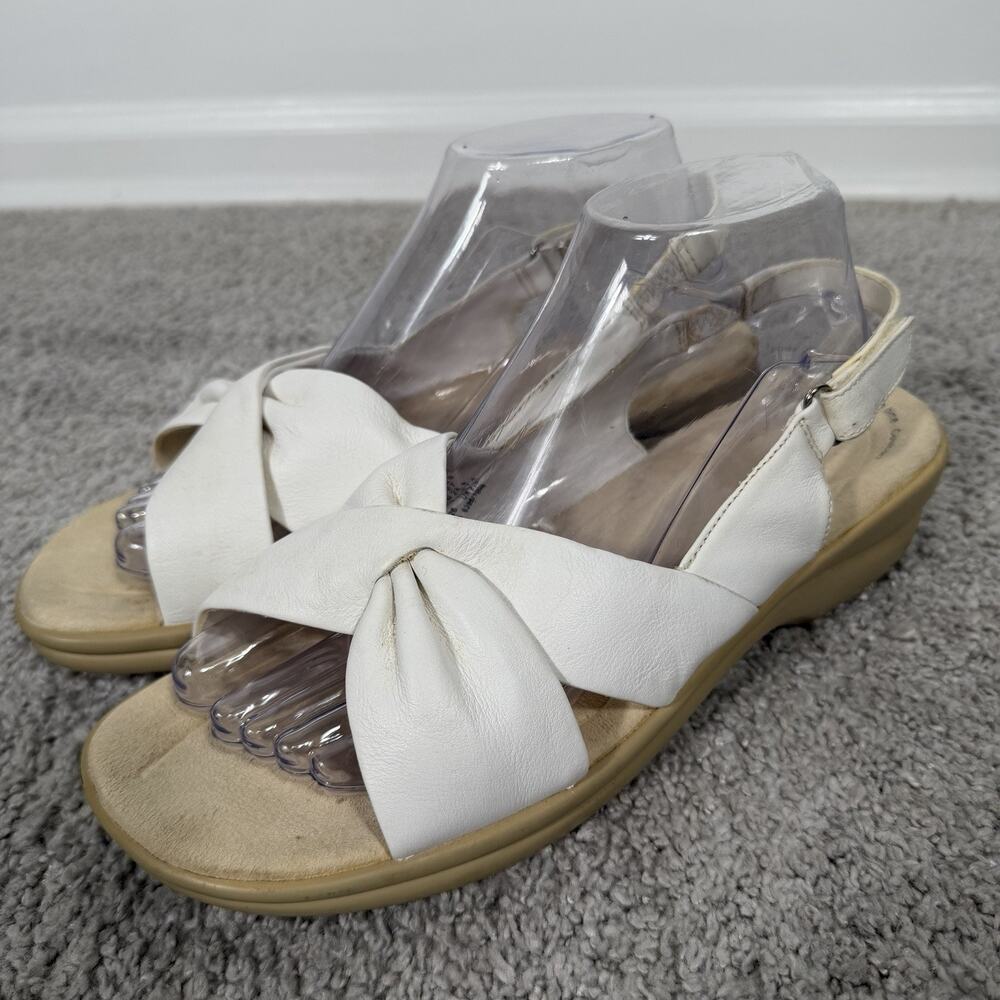 Cobbie Cuddlers Women’s 9W White Leather Comfort Slingback Wedge Sandals